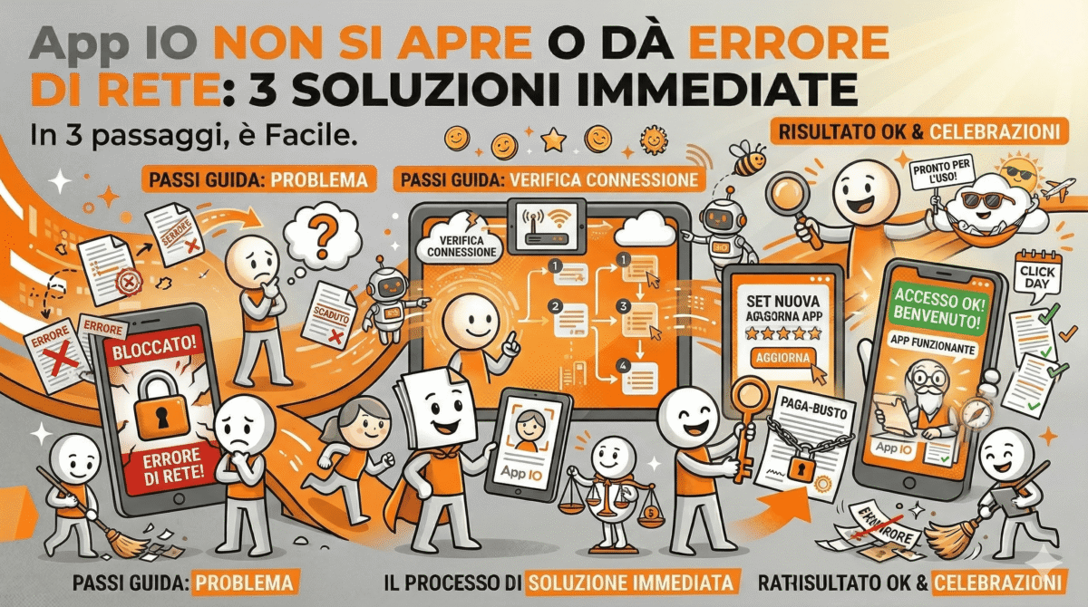 app io non si apre o dà errore di rete, problemi di connessione server ministeriale, svuotare la cache dello smartphone, aggiornamento sistema operativo bloccato, ripristinare il login con identità digitale, recuperare i messaggi della pubblica amministrazione.